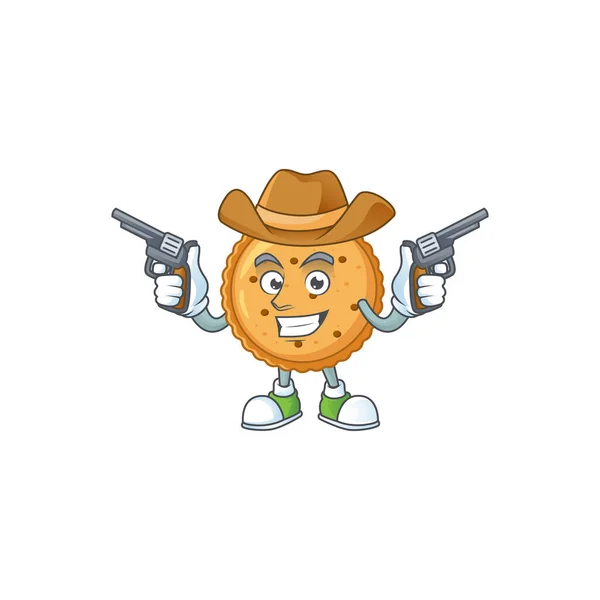 The brave of peanut butter cookies Cowboy cartoon character holding guns — 图库矢量图片