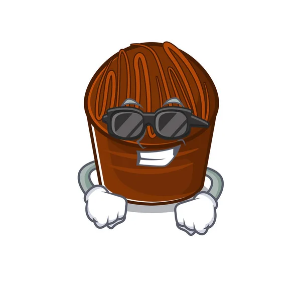 Super cool personnage de bonbons au chocolat portant des lunettes noires — Image vectorielle