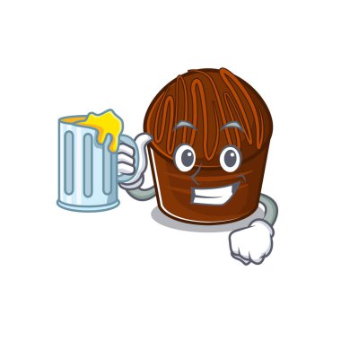 Gülen çikolata maskotu tasarımı büyük bir bardakla