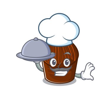 Şefin tepside yemek servisi yaptığı çikolatalı bir resim.