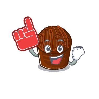 Çikolata maskotu çizgi film tasarımının köpük parmaklı bir resmi.