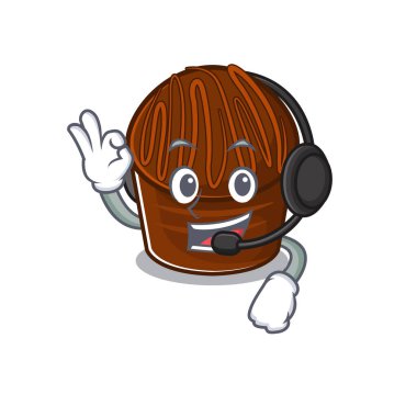 Mutlu çikolata maskotu tasarımı kulaklık takıyor