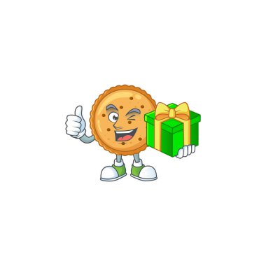 Cute peanut butter cookies character holding a gift box