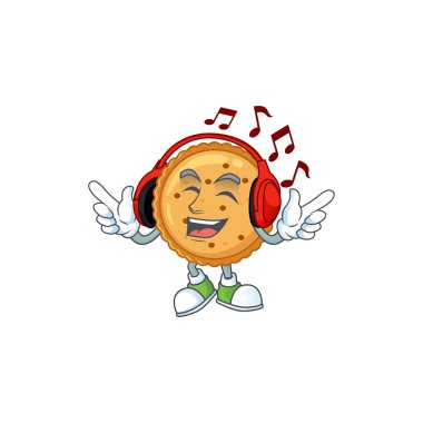 Peanut butter cookies cartoon character design Listening music on a headset