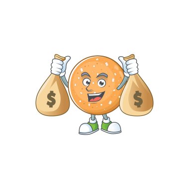 A cute image of sugar cookies cartoon character holding money bags