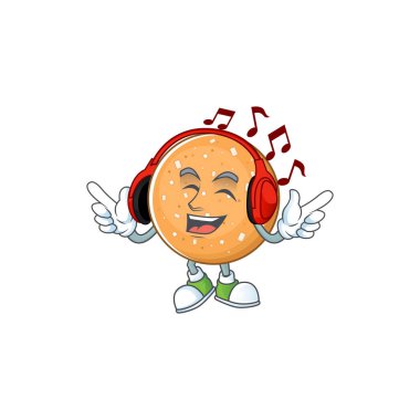 Şeker kurabiyeleri çizgi film karakteri tasarımı Bir kulaklıkta müzik dinlemek