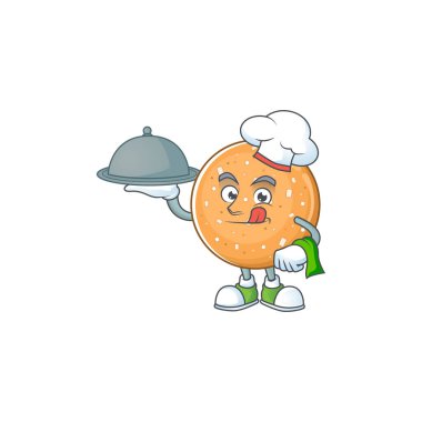 Yemek tepsisi servis etmeye hazır bir aşçı olarak bir şeker ikonu.