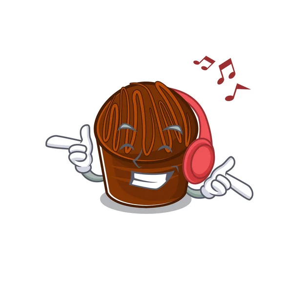 音楽を聴くチョコレートキャンディ漫画のキャラクターコンセプト — ストックベクタ
