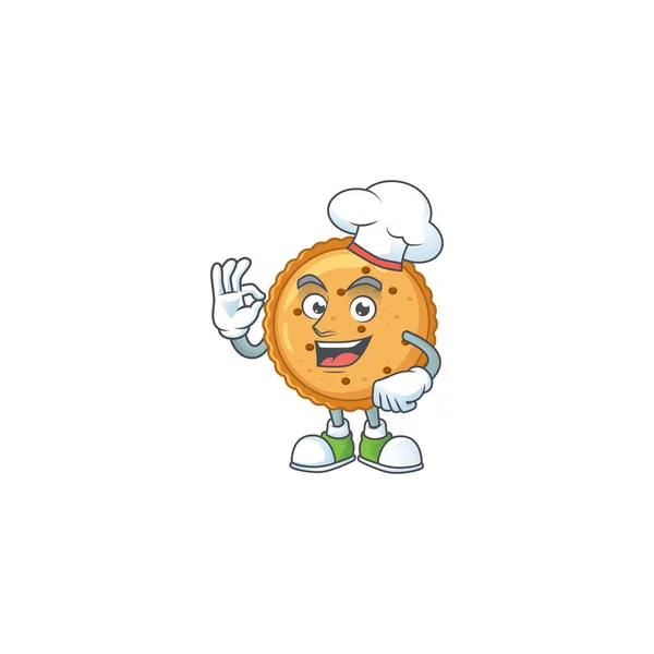 Peanut butter cookies cartoon character in a chef dress and white hat — Stockvector