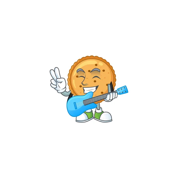 Um personagem de desenhos animados de biscoitos de manteiga de amendoim tocando uma guitarra — Vetor de Stock