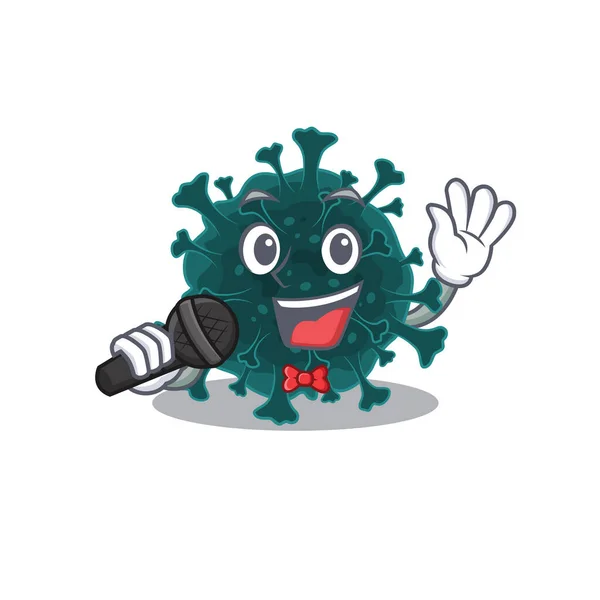 Милий коронавірус COVID 19 співає пісню з мікрофоном — стоковий вектор