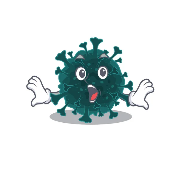 Un personaggio dei cartoni animati di coronavirus COVID 19 fare un gesto sorpreso — Vettoriale Stock