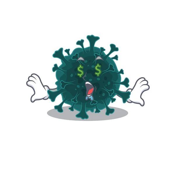 Rich coronavirus COVID 19 with Money eye mascot character style — Stock Vector
