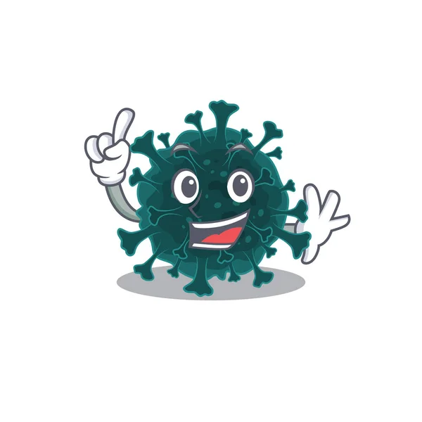 Un dedo coronavirus COVID 19 en el estilo del personaje de dibujos animados mascota — Vector de stock