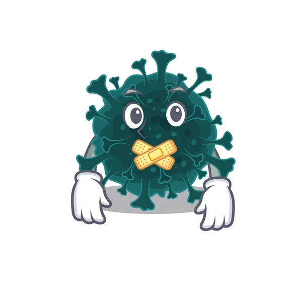 Coronavirus COVID 19 mascotte disegno del personaggio dei cartoni animati con gesto silenzioso — Vettoriale Stock