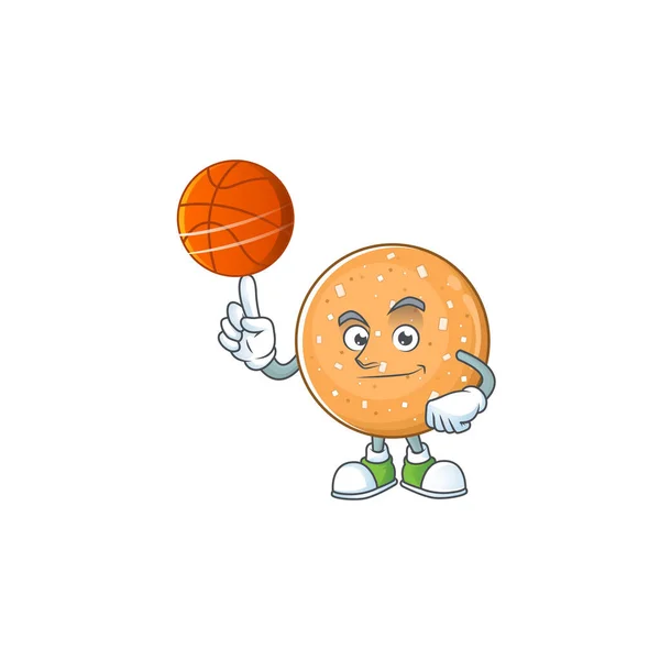 Un fuerte personaje de dibujos animados galletas de azúcar con una pelota de baloncesto — Vector de stock