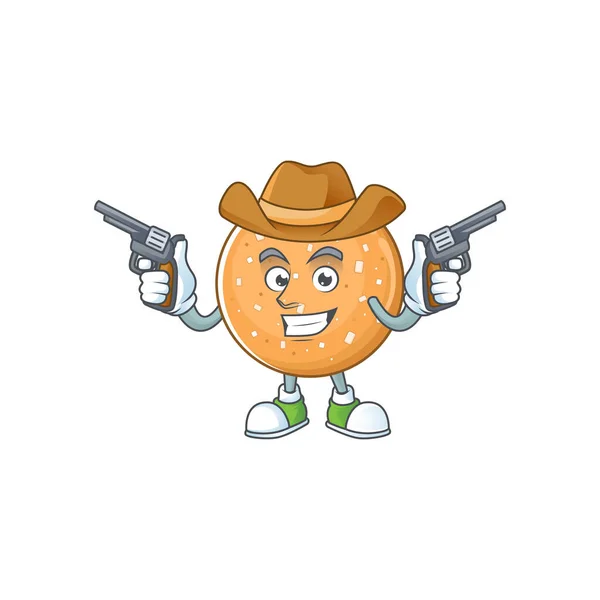 Le courageux des biscuits au sucre Cowboy personnage de bande dessinée tenant des armes — Image vectorielle