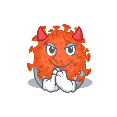 Şeytan çizgi film dizaynında elektron mikroskobu koronavirüsünün bir resmi