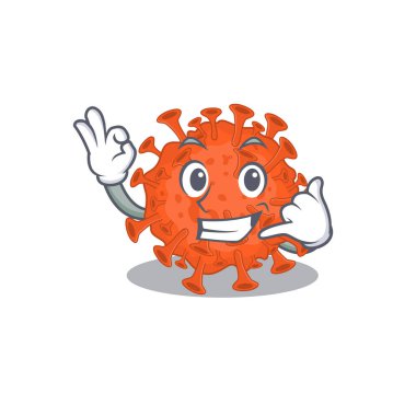 Elektron mikroskopisi Coronavirus maskot karikatür tasarımı bana jest deyin