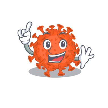 Maskot karakter tarzında bir parmak elektron mikroskobu koronavirüsü