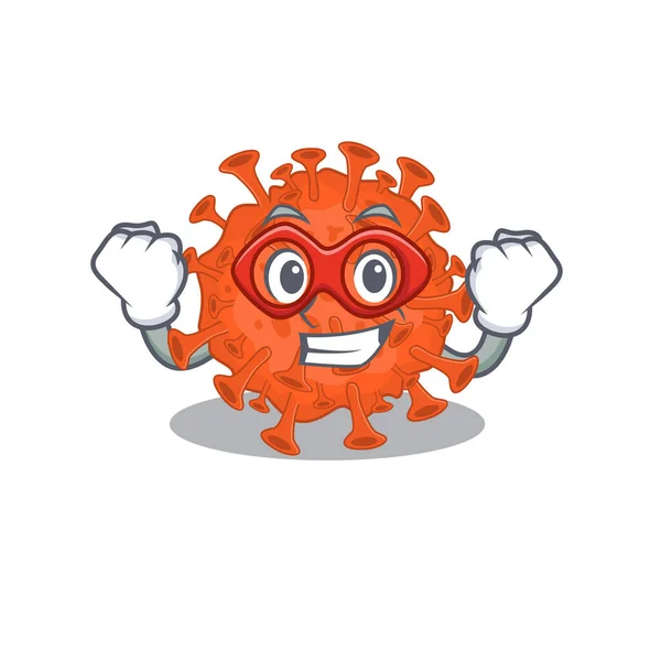 Obrázek koronaviru elektronového mikroskopu v kresleném postavě superhrdiny — Stockový vektor