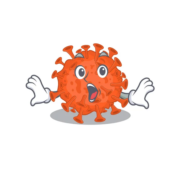 A cartoon character of electron microscope coronavirus making a surprised gesture — Stock Vector