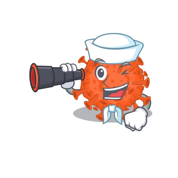 Электронная микроскопия коронавируса в дизайне персонажей Сейлор мультфильмов с биноклем — стоковый вектор