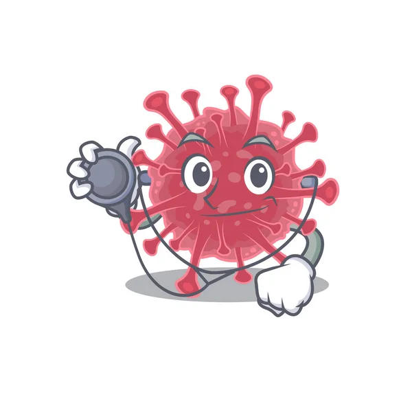Un elegante coronavirus malattia in un personaggio Doctor Cartoon con strumenti — Vettoriale Stock