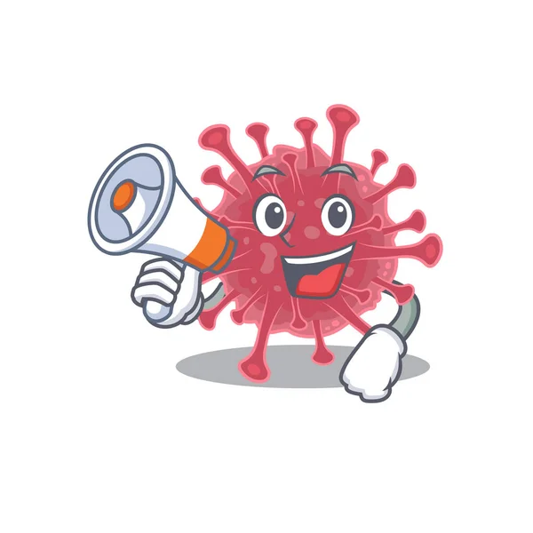 An icon of coronavirus disease holding a megaphone — Stock Vector