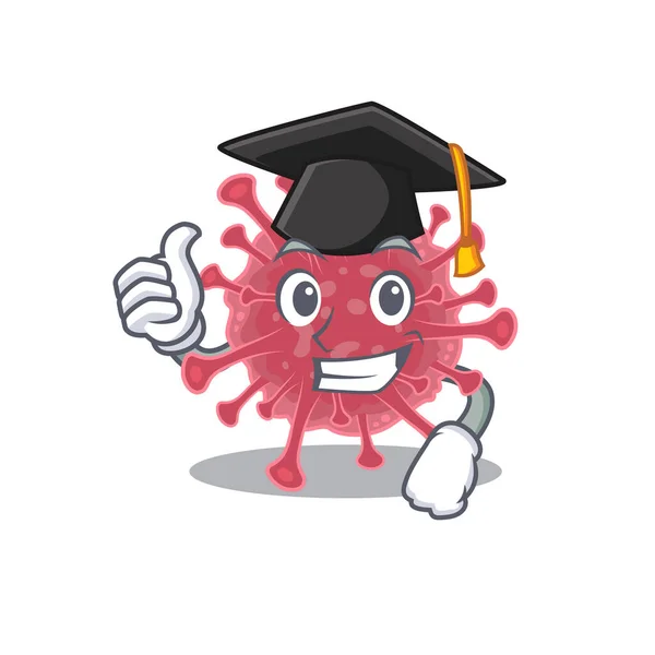 Una imagen de la enfermedad coronavirus con sombrero negro para la ceremonia de graduación — Vector de stock