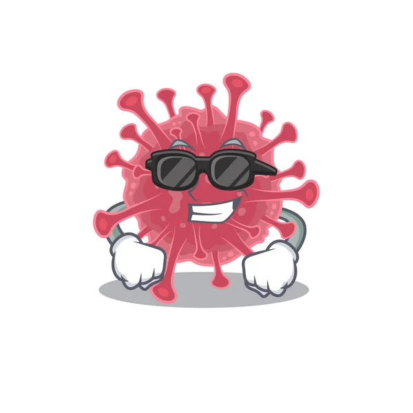 Super cool coronavirus mascota de la enfermedad de carácter con gafas negras — Archivo Imágenes Vectoriales