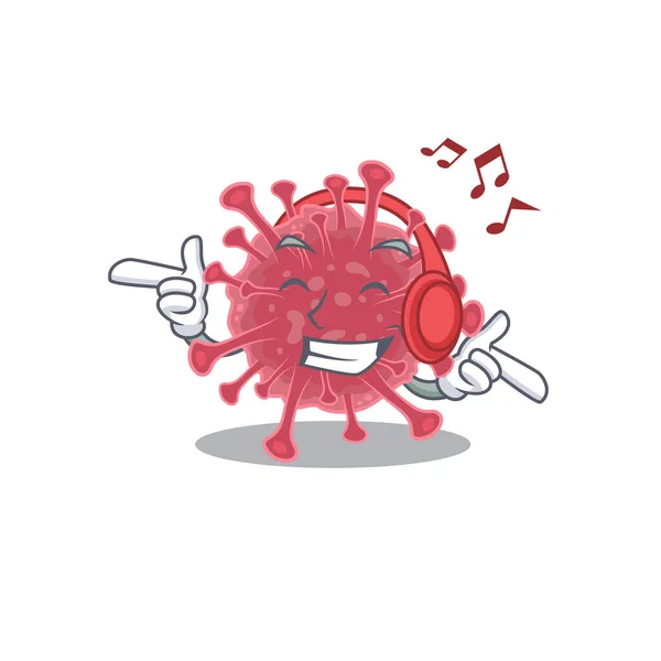 Těší hudba coronavirus nemoc karikatura maskot design — Stockový vektor