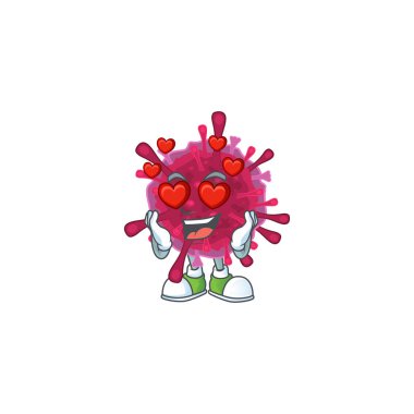Romantik bir amip koronavirüsü çizgi film maskot tasarımı tarzı.