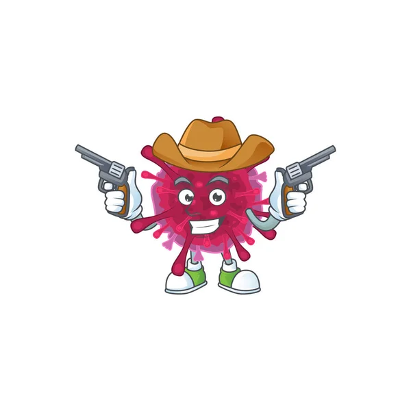 Il coraggioso di ameba coronaviruses Cowboy personaggio dei cartoni animati in possesso di pistole — Vettoriale Stock