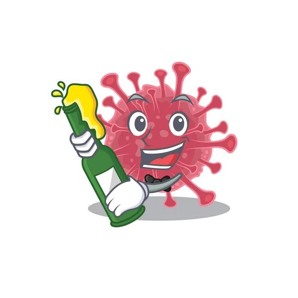Enfermedad por Coronavirus con botella de cerveza estilo mascota de dibujos animados — Vector de stock