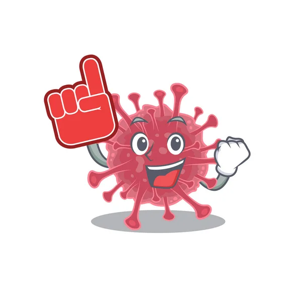 Coronavirus sjukdom maskot tecknad stil med skumfinger — Stock vektor