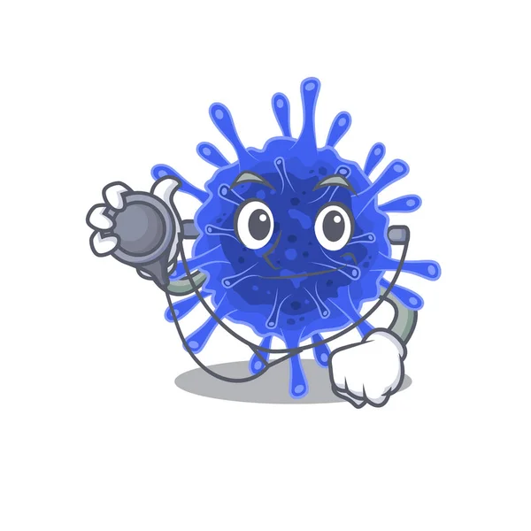 Une élégante bactérie coronavirus dans un personnage Doctor Cartoon avec des outils — Image vectorielle