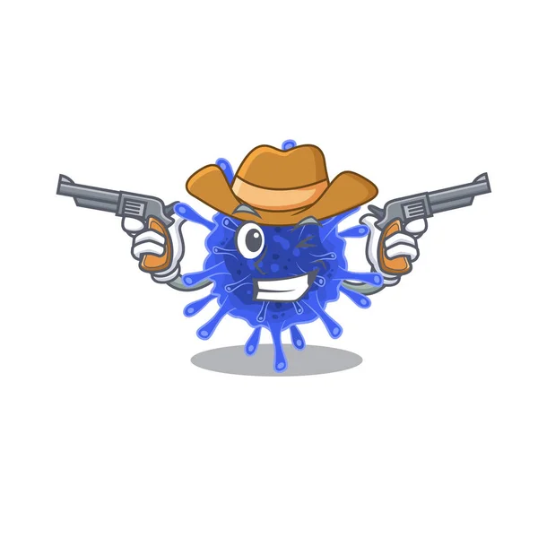 Funny bacteria coronavirus as a cowboy cartoon character holding guns — Stockový vektor