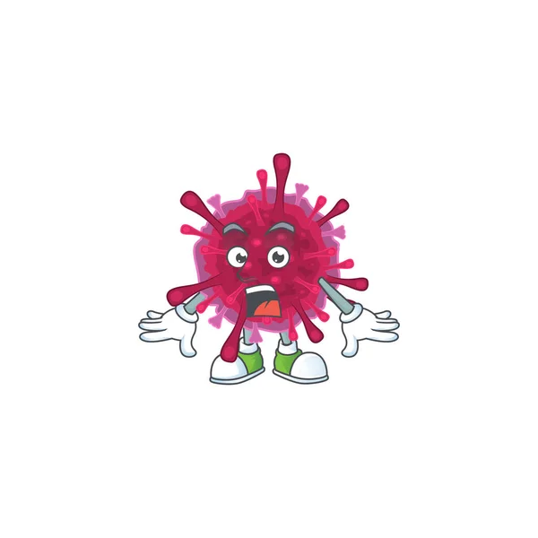 Diseño de personajes de dibujos animados de ameba coronavirus con un gesto sorprendido — Vector de stock