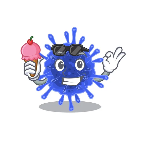 Dondurma tutan bakteri koronavirüsünün çizgi film karakteri — Stok Vektör