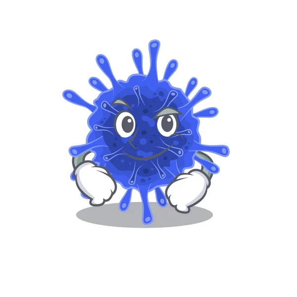 Funny bacteria coronavirus mascota carácter mostrando gesto de confianza — Vector de stock