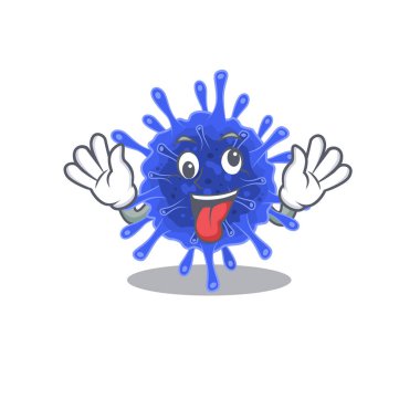Çılgın bir yüz bakterisi Coronavirus maskotu tasarım stili