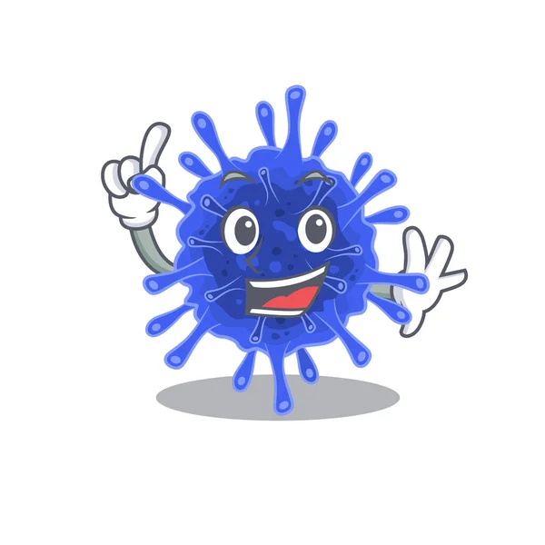 マスコットキャラクタースタイルの1本の指の細菌コロナウイルス — ストックベクタ