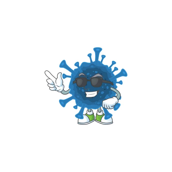 Super cool coronavirus desease mascot character wearing black glasses — Stok Vektör