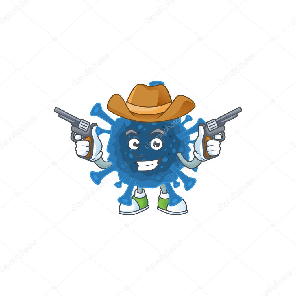 The brave of coronavirus desease Cowboy cartoon character holding guns