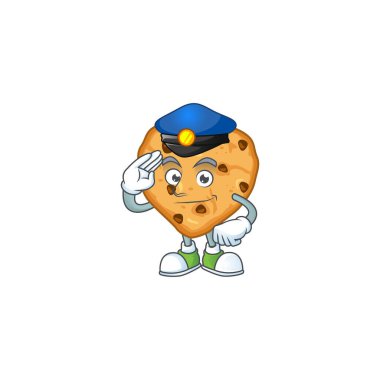 A cartoon of chocolate chips love dressed as a Police officer