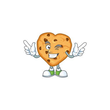 Funny chocolate chips love cartoon design style with wink eye face