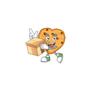 An icon of chocolate chips love mascot design style with a box
