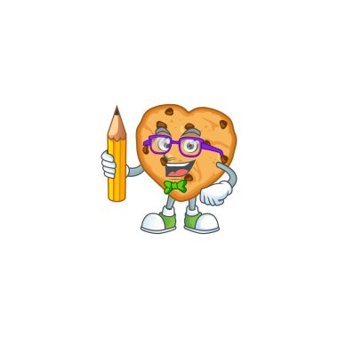 Chocolate chips love clever student character using a pencil