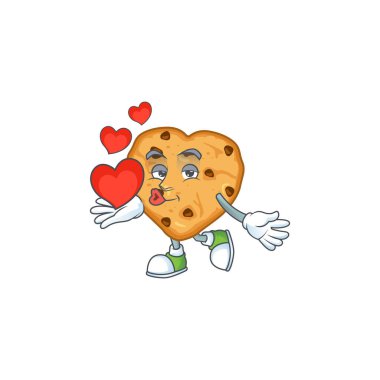 A romantic cartoon character of chocolate chips love with a heart